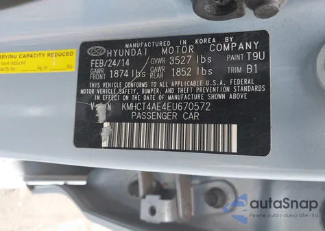 2014 Hyundai Accent Gls from USA, damaged, VIN KMHCT4AE4EU670572